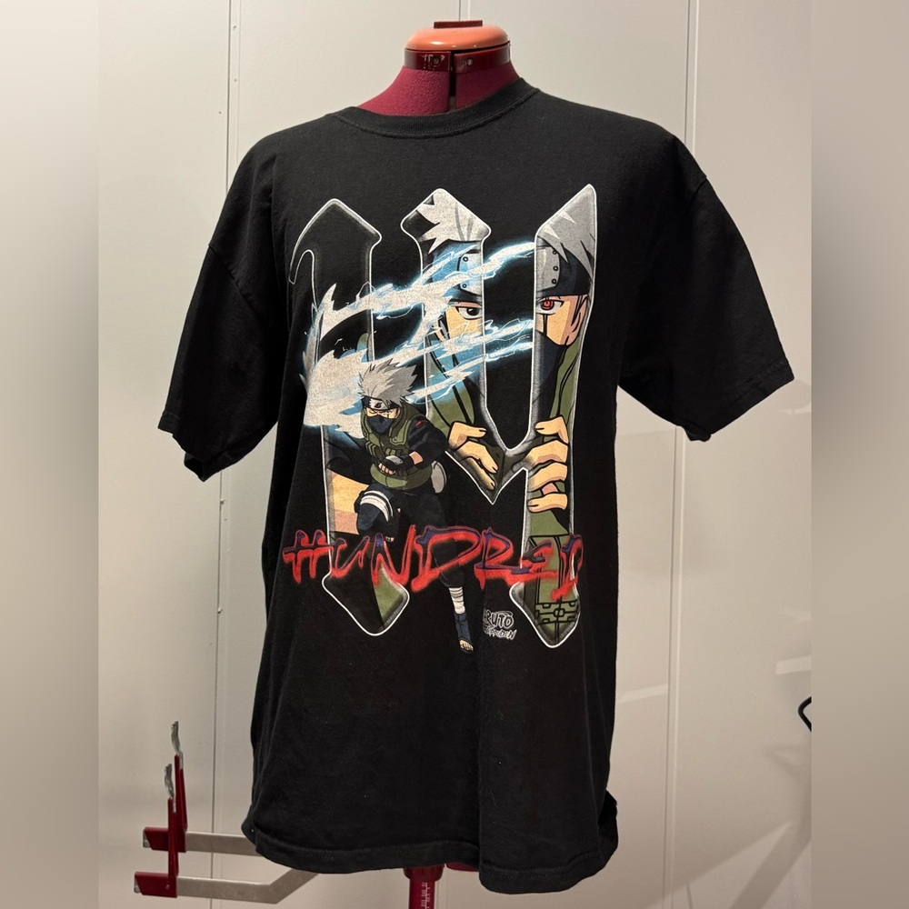 Naruto x 1400 Viz Men Shirt L Black Graphic Print Kakashi Anime Logo
